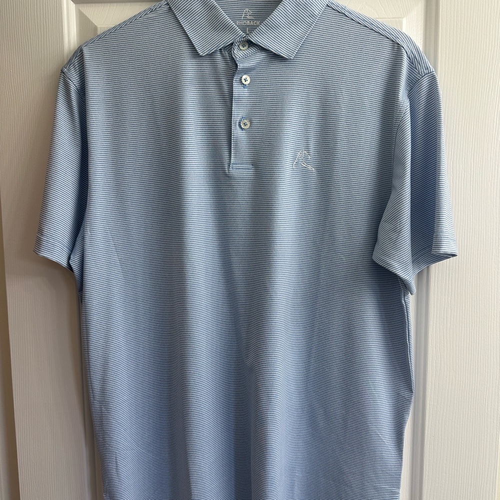 Rhoback Sky Blue Striped Polo Shirt NWOT